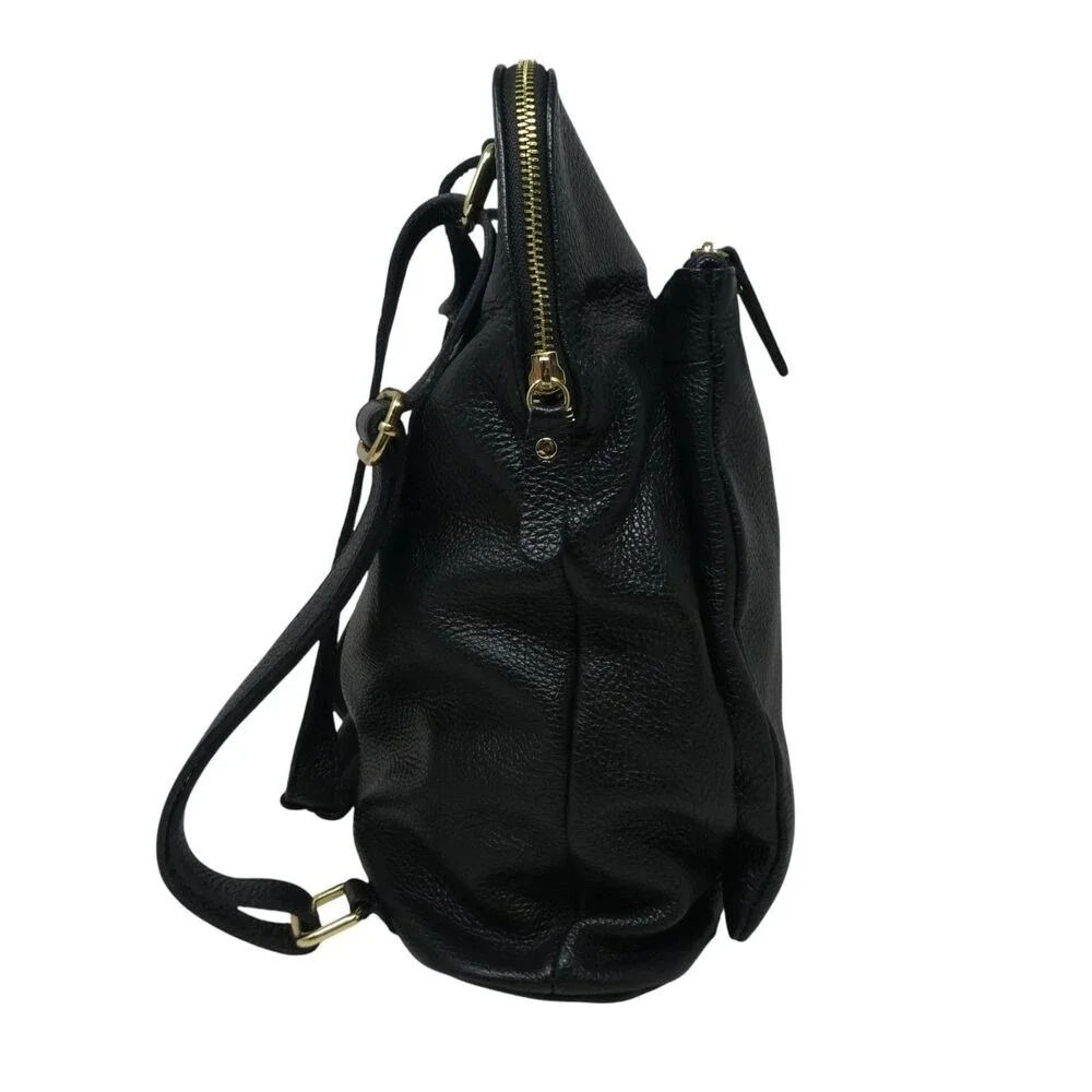 L.Credi Convertible Backpack Bag Women Large Black Pebbled Leather Italy